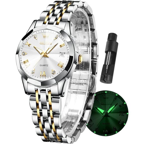 Luxury Silver&White dial Stainless Steel Waterproof Ladies Wrist